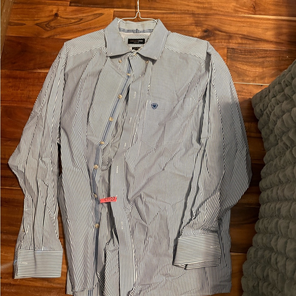 Ariat Pro Series Striped Button Down Shirt XXL Western Cowboy Workwear Blue‎